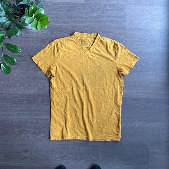 American Eagle Mustard "Athletic Fit" V-Neck Cotton Short-Sleeve T-Shirt - Picture 8 of 8